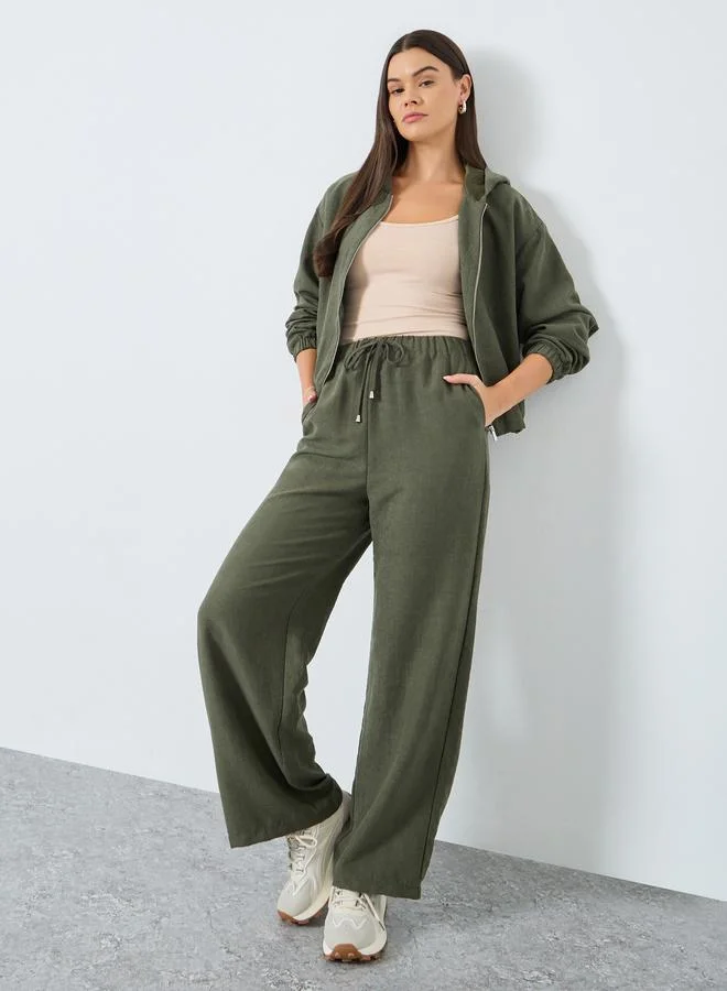 Styli Styli Suede Wide Leg Joggers with Drawstring