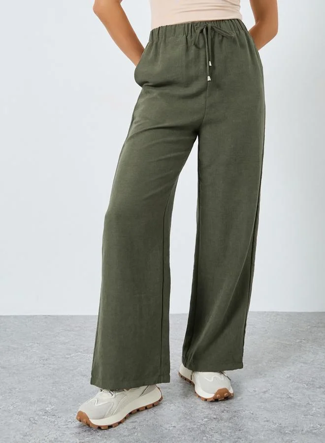 Styli Styli Suede Wide Leg Joggers with Drawstring