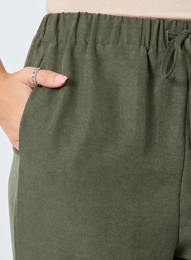 Styli Suede Wide Leg Joggers with Drawstring