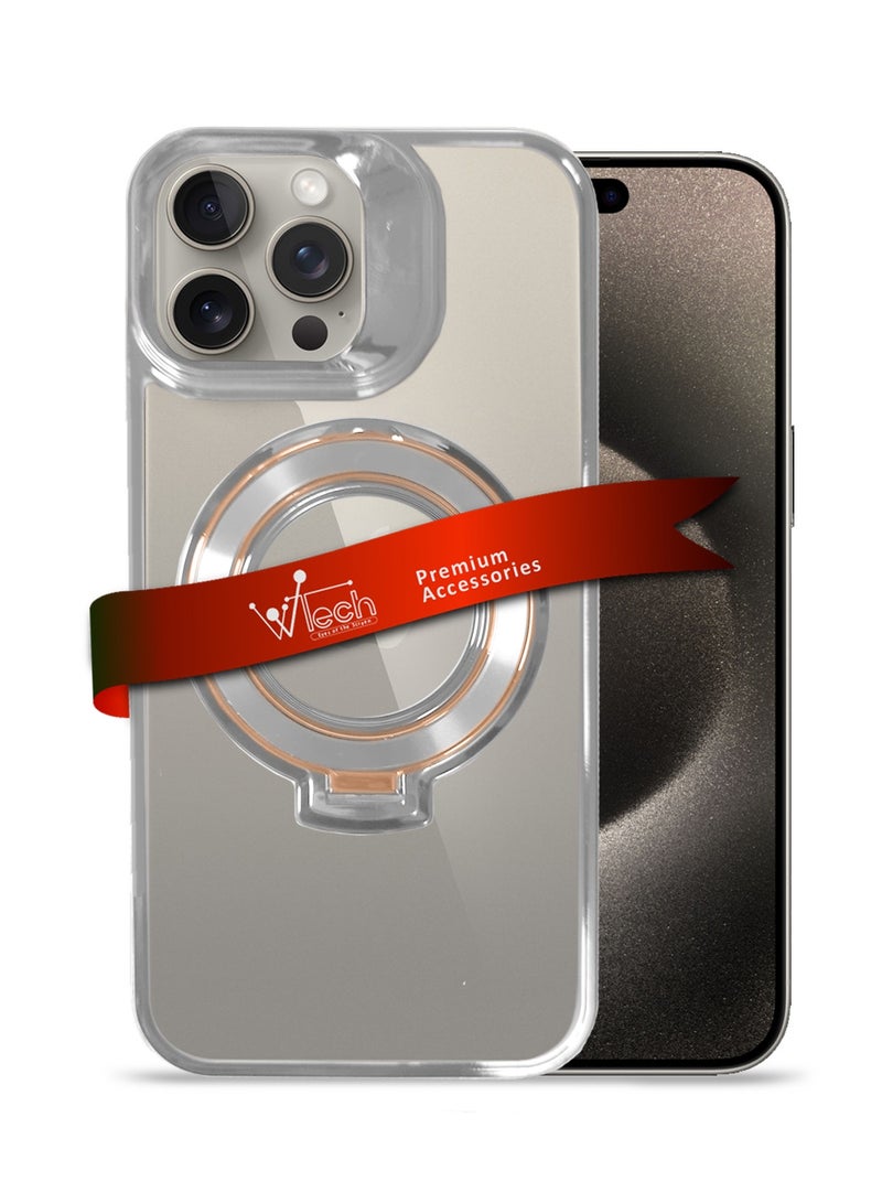 Wtech TPU Magsafe With Large Finger Hand Ring Grip Raised Bavel Camera Hole Luxury Plating Case Cover For Apple iPhone 15 Pro 2023 Silver  - Image 1
