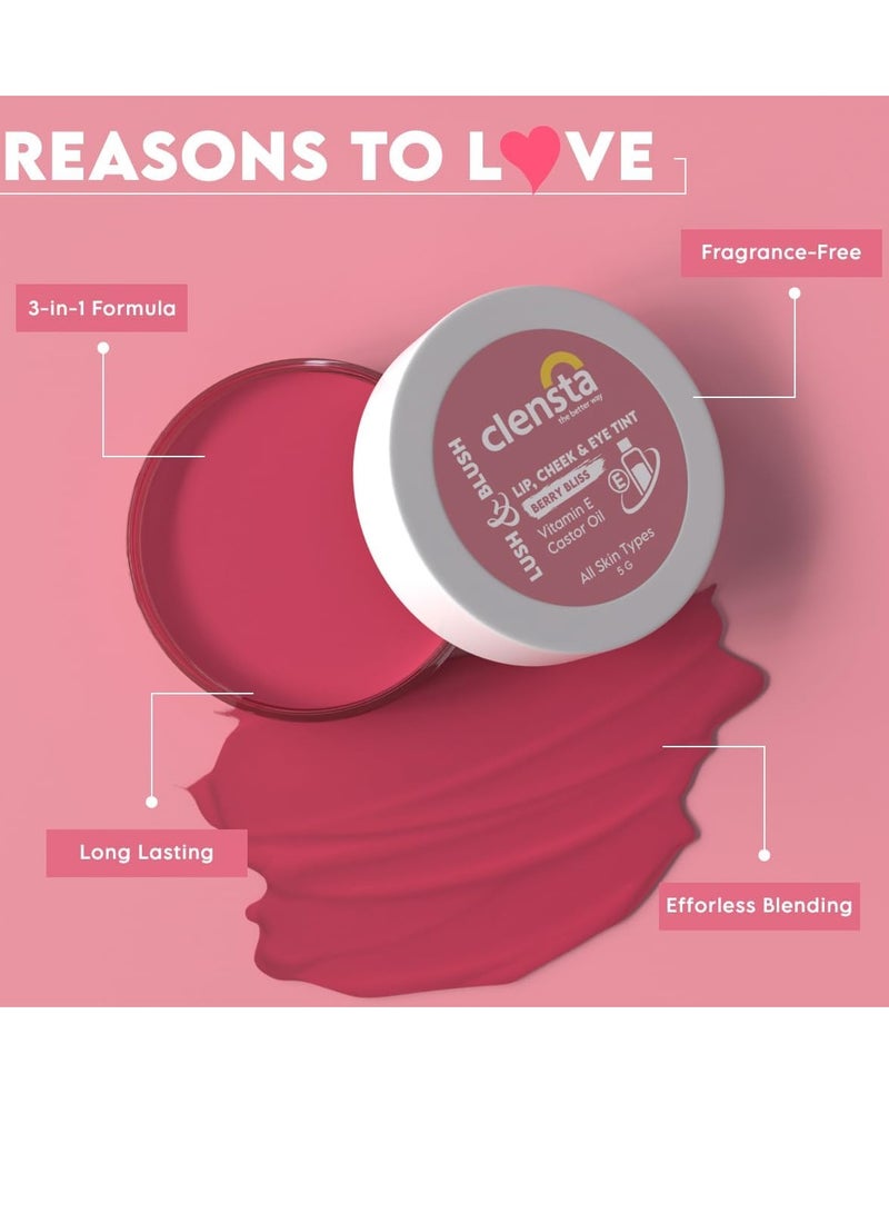 Clensta Lip Cheek Tint Berry Bliss, with Goodness of Vitamin E Castor Oil 5G - Image 3