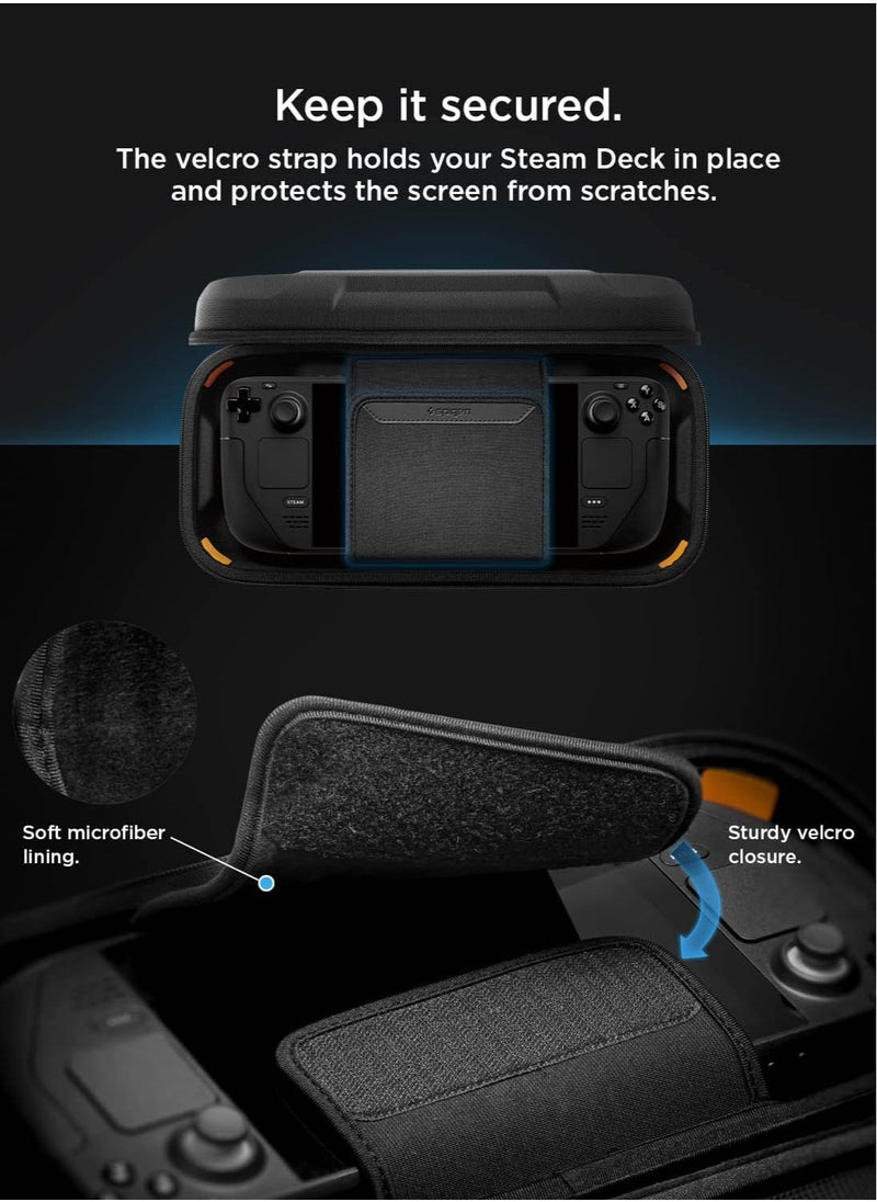 Spigen غطاء حقيبة حمل محمولة للسفر Rugged Armor Pro for Valve Steam Deck مع جيوب للملحقات وحقيبة تخزين الشاحن الأصلية - أسود  - Image 5