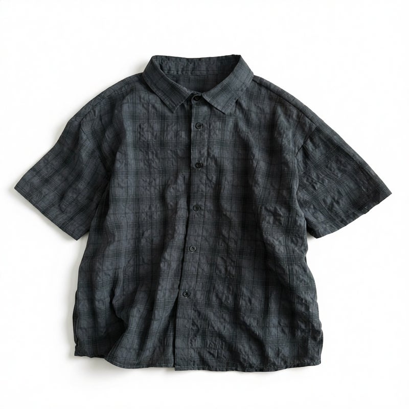 Men's Short Sleeve Plaid Shirt Summer Casual Loose Fit Outdoor Shirt - Image 1