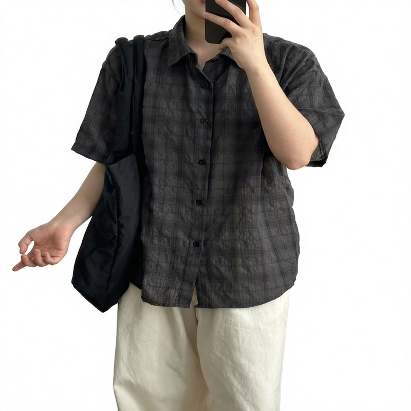 Men's Short Sleeve Plaid Shirt Summer Casual Loose Fit Outdoor Shirt - Image 2