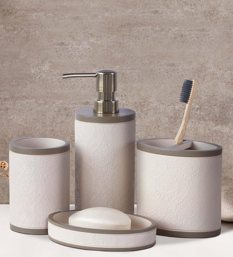 Obsessions Polyresin 4 Pcs Bathroom Set_Beige - Image 1