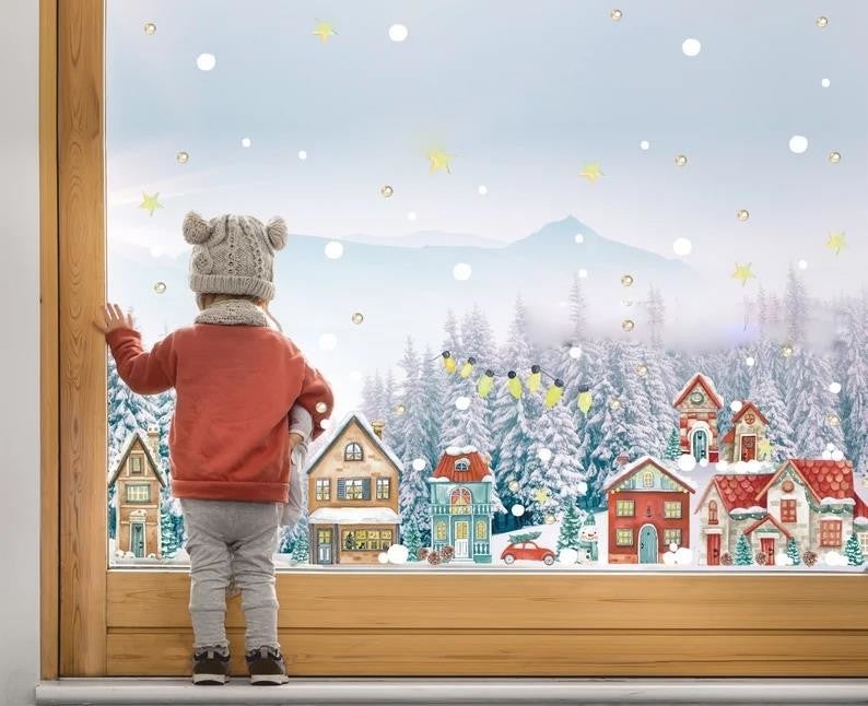 Msticker Christmas Snowy City New Year Kids Baby Room Sticker Set  - Image 3