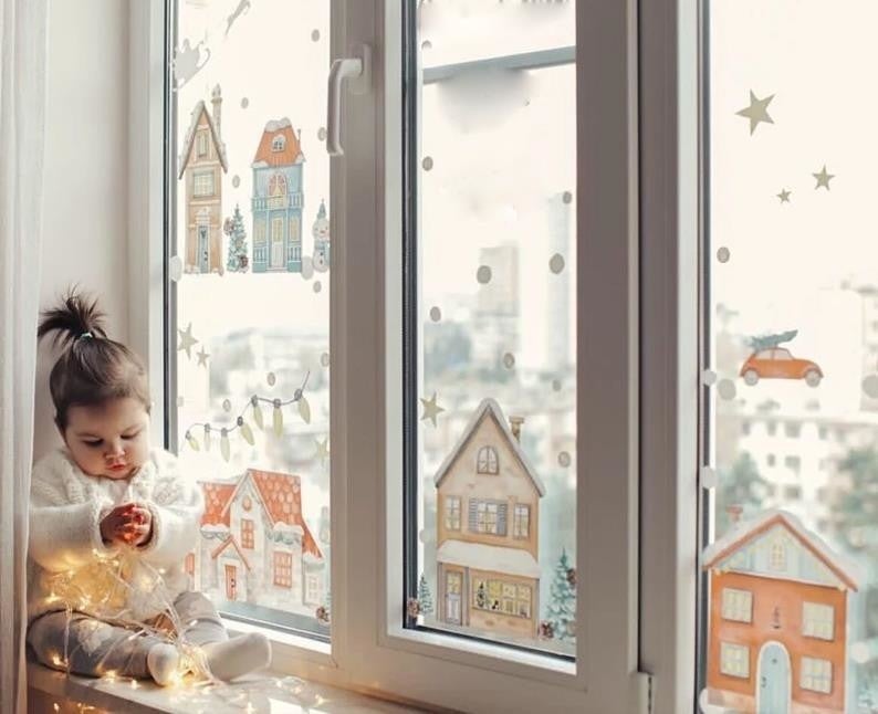 Msticker Christmas Snowy City New Year Kids Baby Room Sticker Set  - Image 4