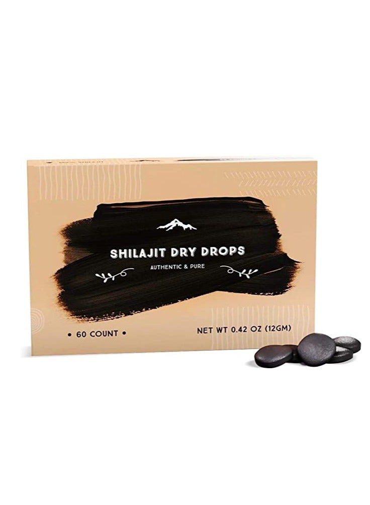 Pure Himalayan Shilajit Shilajit Dry Drops - 60 Counts, Rich in Naturall Fulvic Acid, Original Siberian Shilajit, 100% Pure,Trace Minerals Complex
