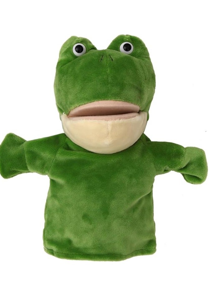 دمية يد حيوانات المزرعة من القطيفة الناعمة مع فم واذرع متحركة لسرد القصص ولعب الادوار والتدريس في مرحلة ما قبل المدرسة، دمية التعلم التفاعلي للاصدقاء هدية عيد ميلاد تعليمية وممتعة (ضفدع) - Image 1