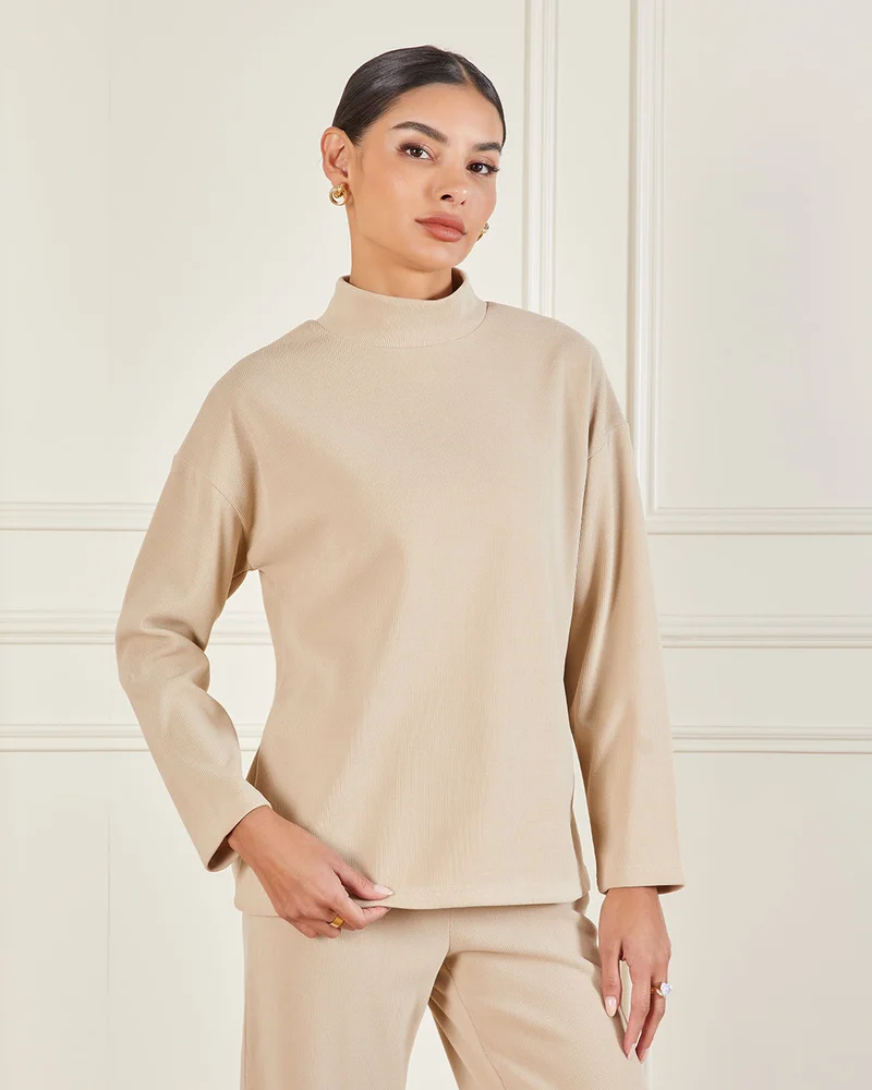 Redtag Womne Beige Knitted High Neck Pullover
