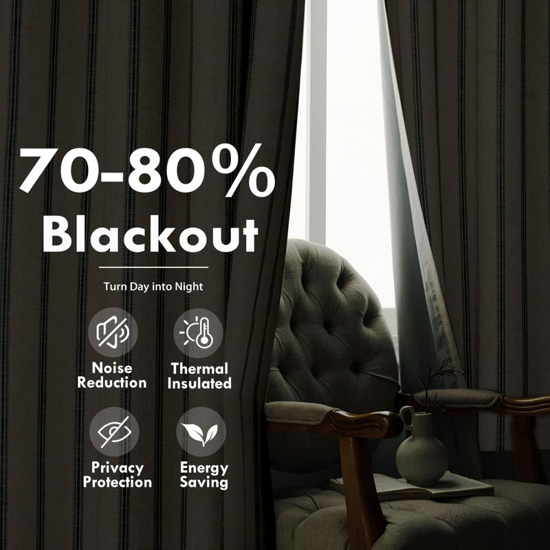 DriftAway Farmhouse Linen Blackout Curtains 96 Inches Long for Bedroom Striped Double Layer Thermal Insulated Sound Reducing Lined Back Tab Rustic Drapes for Living Room 2 Panels W52 x L96 Navy - Image 4
