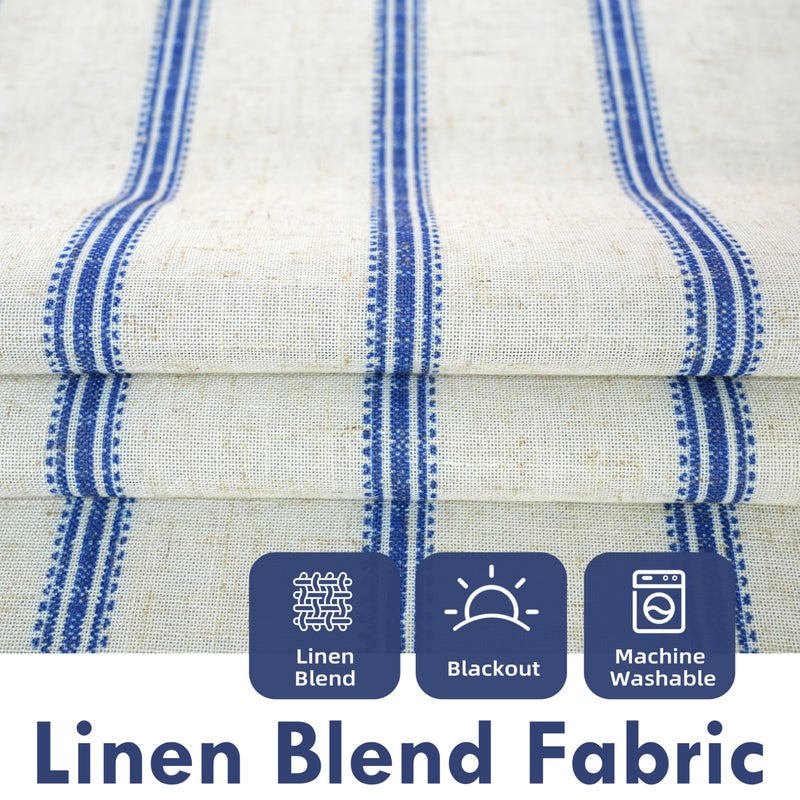 DriftAway Farmhouse Linen Blackout Curtains 96 Inches Long for Bedroom Striped Double Layer Thermal Insulated Sound Reducing Lined Back Tab Rustic Drapes for Living Room 2 Panels W52 x L96 Navy - Image 3