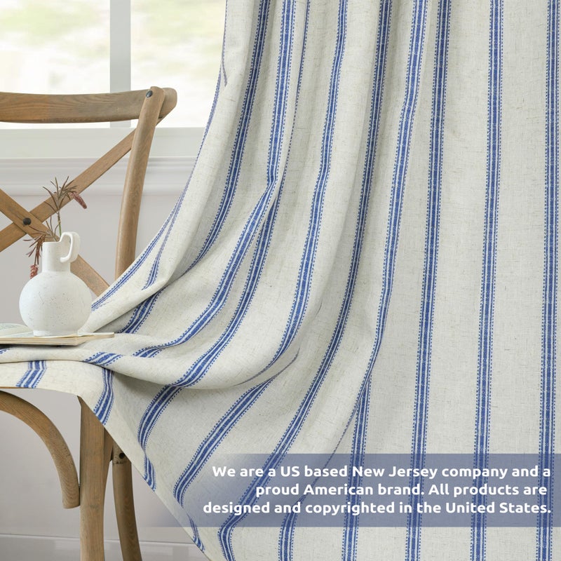 DriftAway Farmhouse Linen Blackout Curtains 96 Inches Long for Bedroom Striped Double Layer Thermal Insulated Sound Reducing Lined Back Tab Rustic Drapes for Living Room 2 Panels W52 x L96 Navy - Image 5