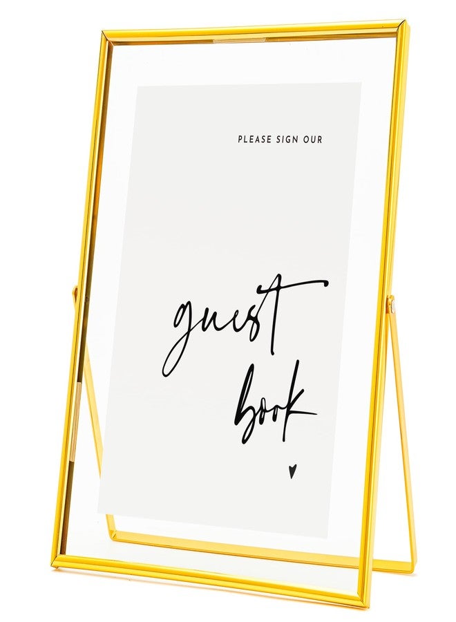Calculs 'Please Sign' Clear Glass Gold Sign Holder, 8x10in Gold Glass Picture Frames Menu Holder for Wedding Party Table Sign - Image 1