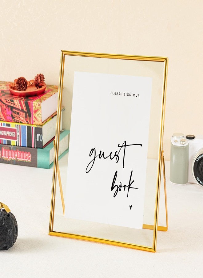 Calculs 'Please Sign' Clear Glass Gold Sign Holder, 8x10in Gold Glass Picture Frames Menu Holder for Wedding Party Table Sign - Image 4