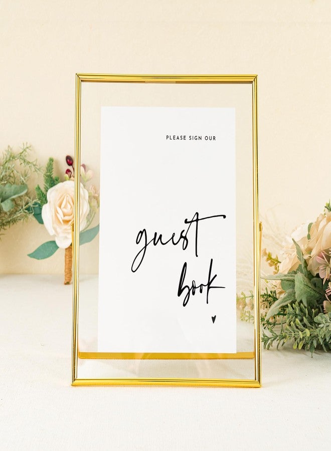 Calculs 'Please Sign' Clear Glass Gold Sign Holder, 8x10in Gold Glass Picture Frames Menu Holder for Wedding Party Table Sign - Image 2