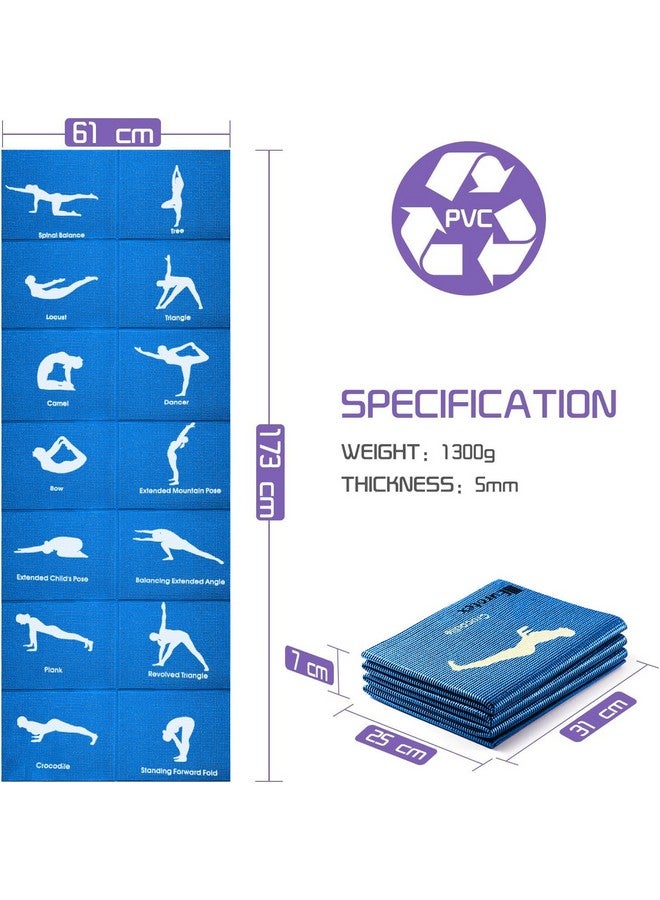 Eurotex Travel Yoga Mat Non Slip Foldable Portable Gym Mat Fitness Training Pilates Exercise Mat Workout for Women Men with Carry Bag | Yoga Mat With Pictures of Asanas (Blue) - Image 3