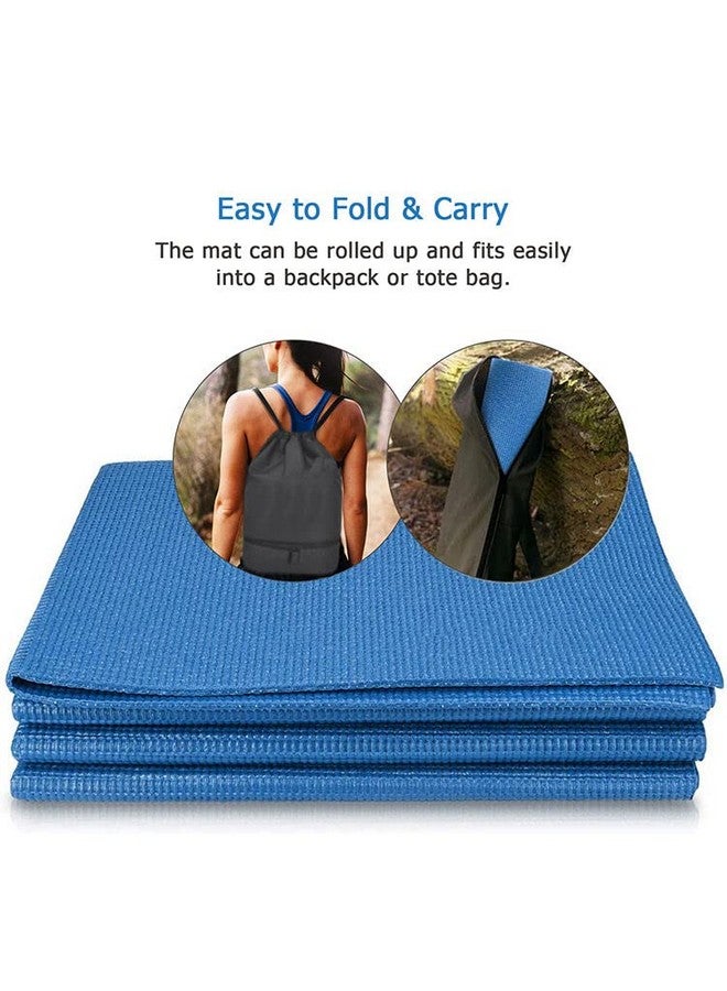 Eurotex Travel Yoga Mat Non Slip Foldable Portable Gym Mat Fitness Training Pilates Exercise Mat Workout for Women Men with Carry Bag | Yoga Mat With Pictures of Asanas (Blue) - Image 4