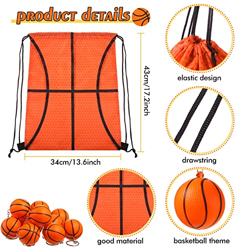Jerify 42 Pcs Basketball Party Supplies Birthday Gifts Include 24 Basketball Silicone Wristbands 12 Orange Keychains 6 Drawstring Bags for Men Women Sport Gym Travel Carnival Rewards - Image 3