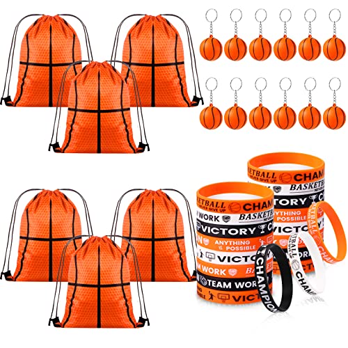 Jerify 42 Pcs Basketball Party Supplies Birthday Gifts Include 24 Basketball Silicone Wristbands 12 Orange Keychains 6 Drawstring Bags for Men Women Sport Gym Travel Carnival Rewards - Image 1