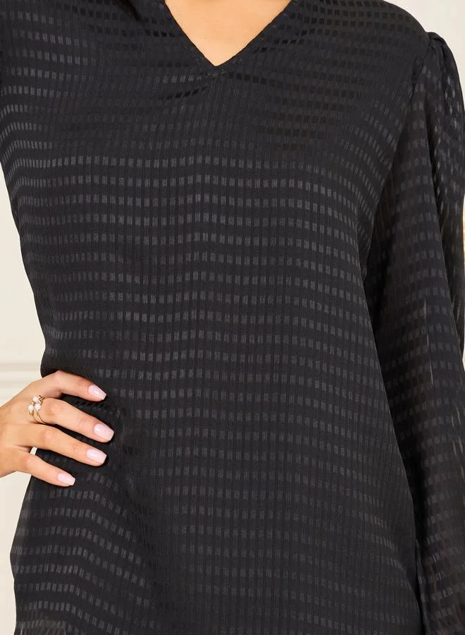 Styli Styli Oversized V Neck Gingham Check Print Blouse