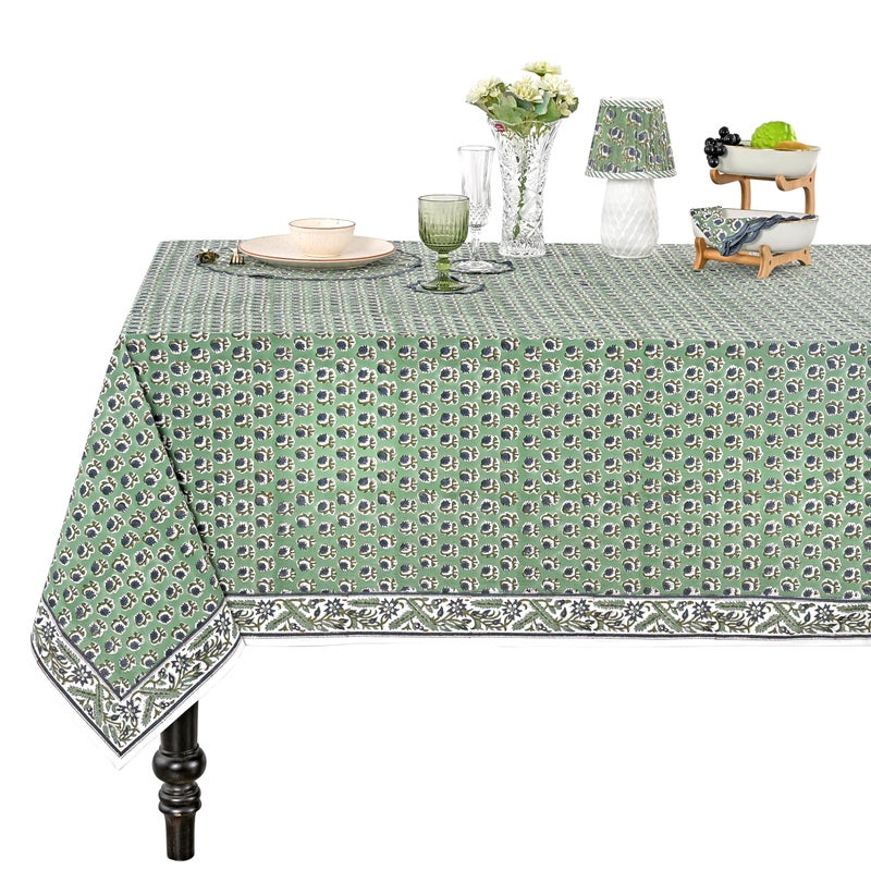 Ridhi Basil Green 60x60 Inches Square 100 Cotton Hand Block Print Tablecloth Washable Halloween ThanksgivingChristmas PartiesWedding UseFall dcor Farmhouse Dining Dinner Tablecloth - Image 2