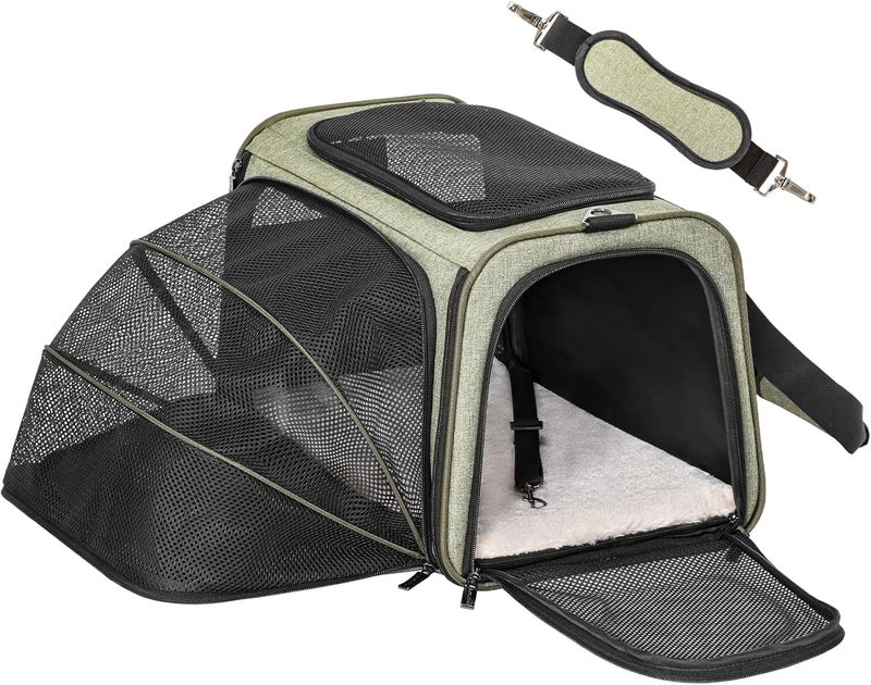Petsfit Expandable Cat Carrier, Dog Carrier Bag, Airline Approved, Soft, Portable, Removable Soft Plush Mat and Pockets, Lockable Safety Zippers - Image 1