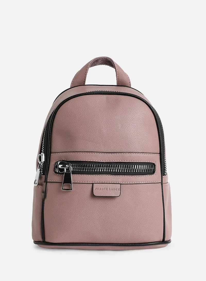 Haute Sauce Solid Zip Lock Regular Vegan Leather Backpack
