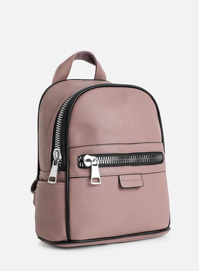 Haute Sauce Solid Zip Lock Regular Vegan Leather Backpack