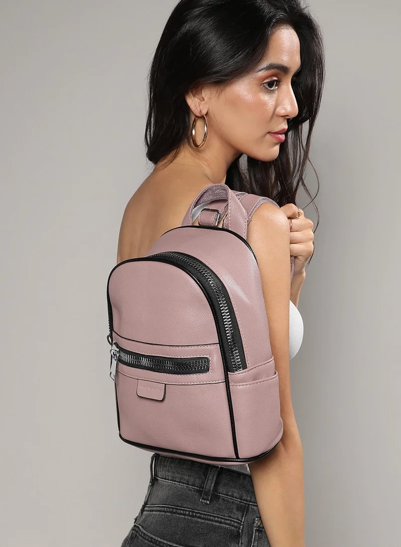 Haute Sauce Solid Zip Lock Regular Vegan Leather Backpack