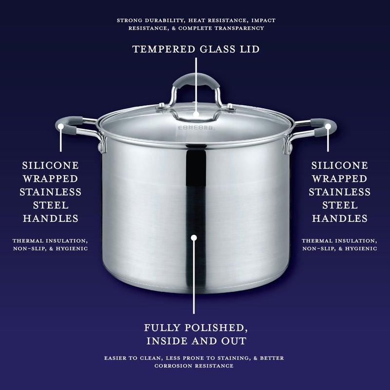 CONCORD Stainless Steel Stock Pot with Glass Lid (Induction Compatible) ((2.5 QT) - Image 4