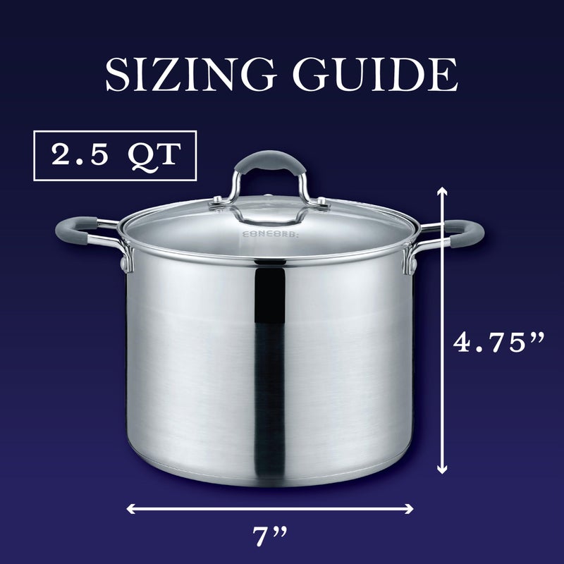 CONCORD Stainless Steel Stock Pot with Glass Lid (Induction Compatible) ((2.5 QT) - Image 2