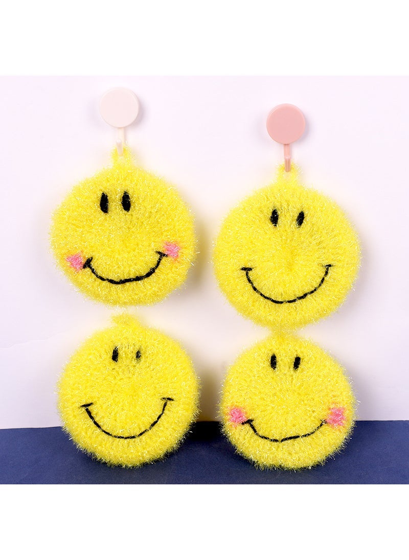 Korean Acrylic Dish Cloth Thick Flower Sponge Scrubber Yellow Smiley Pocket