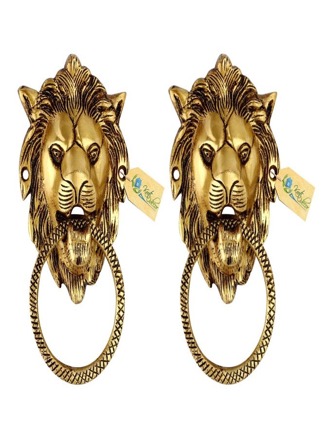 Kratidecor Lion Mouth Brass Home Decor | Door Decor | Door Knocker with Antique Finish Set of 2 (Antique Brass) - Image 1