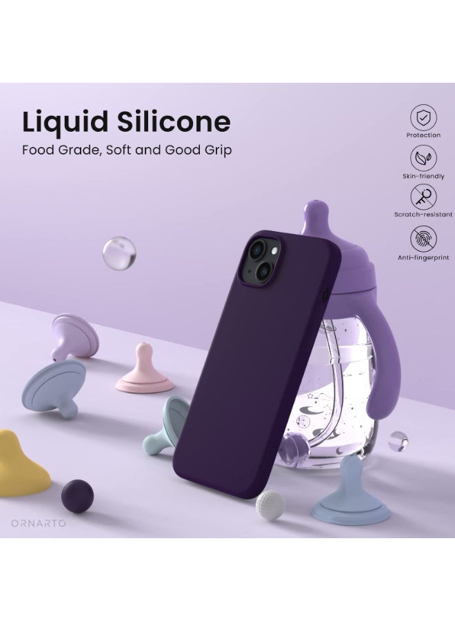 Compatible with iPhone 13/14 Case 6.1 Inch Slim Liquid Silicone 4 Layers Soft Gel Rubber Shockproof Protective Phone Case with Anti Scratch Microfiber Lining (Deep Purple) - Image 2