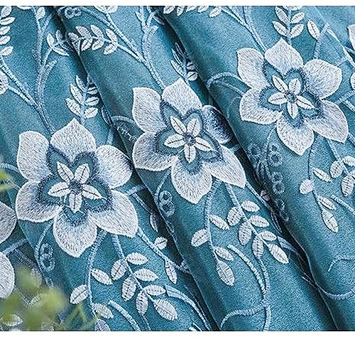 Amidoudou 1 Pair European Double Layer Curtains for Living Room Bedroom Luxury Flower Embroidered Curtains with Valance (Blue,52x96 Inch) - Image 4