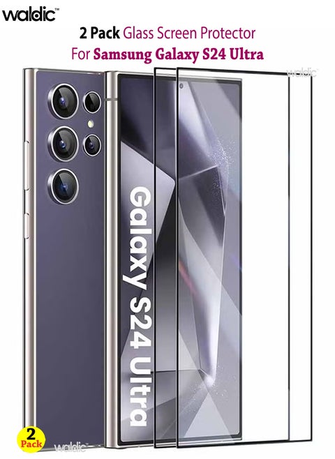 2 Pack Screen Protector for Samsung Galaxy S24 Ultra | Tempered Glass Available in Combo Pack Compatible with Samsung Galaxy S24 Ultra | Screen Protector Full HD Quality Tempered Glass Anti-Scratch Edge to Edge Coverage with Easy Installation Kit - Black