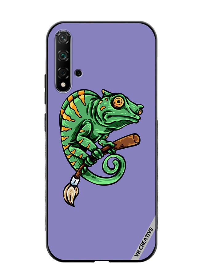 Protective Case Cover For Huawei Nova 5T Chameleon On Broom Design Multicolour