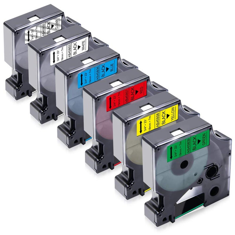 Absonic 6Pack Compatible for Dymo D1 Label Tape 34 45800 45803 45806 45807 45808 45809 19mm Label Maker Refills for LabelManager 420P 450D 360D 350 LabelPoint 350 450 Duo