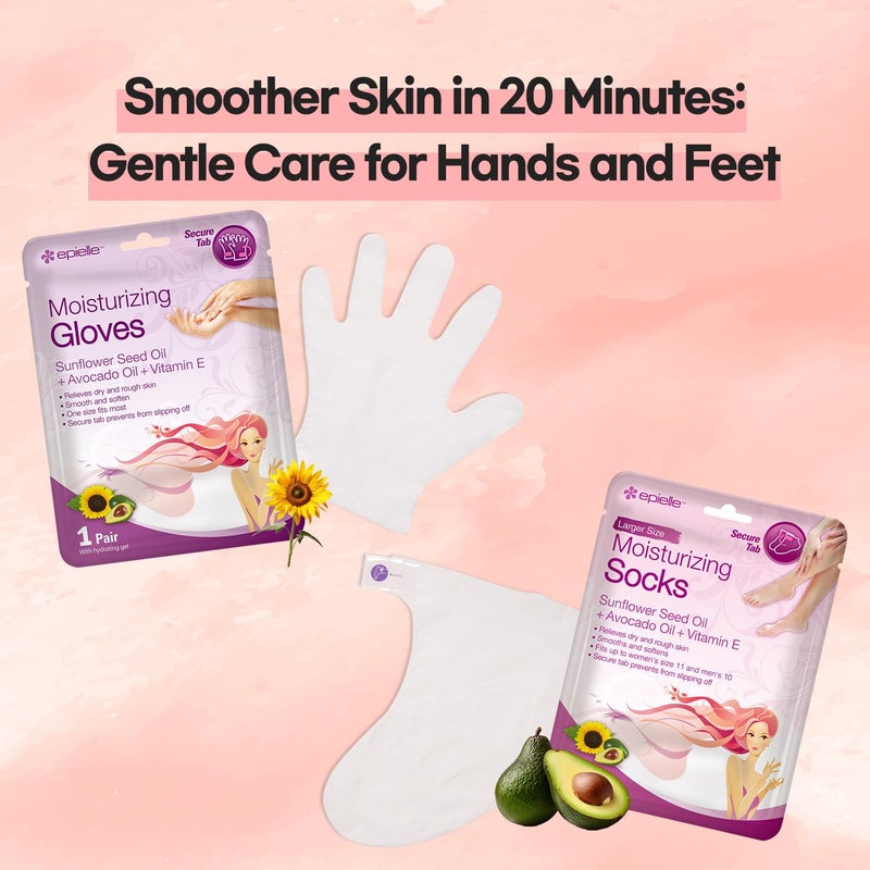 Epielle Epielle Moisturizing Hand & Foot Masks (Glove & Socks 12pk) for Dry Hand, Dry & Cracked Heel Spa Masks Sunflower Seed Oil + Avocado Oil + Vitamin E,Mothers Day Gifts - Image 2