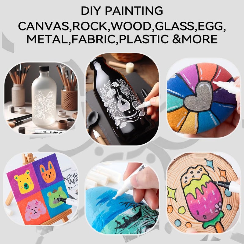 TRANSON 4 Black and 4 White Paint Markers Brush and Fine Dual-tip Acrylic Paint Marker Set for Rock Painting Glass Canvas Wood Leather Ceramic Painting - Image 2