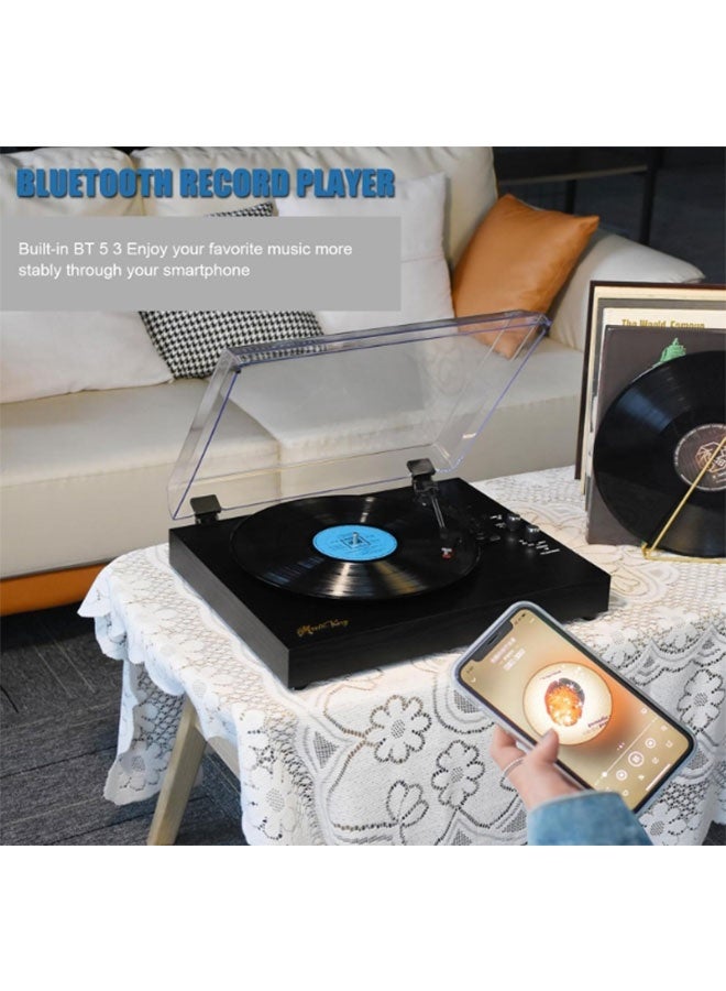 Black Bluetooth Vinyl Record Player with Built-In Stereo Speakers and 3-Speed Turntable - Image 3