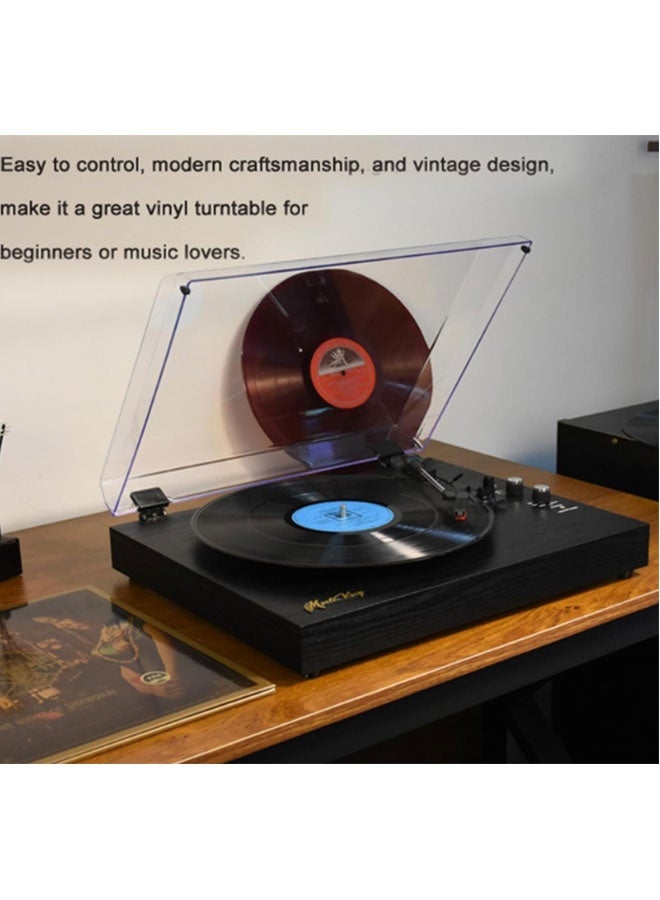 Black Bluetooth Vinyl Record Player with Built-In Stereo Speakers and 3-Speed Turntable - Image 5