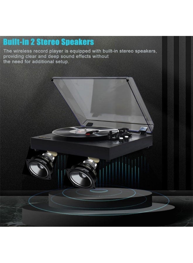 Black Bluetooth Vinyl Record Player with Built-In Stereo Speakers and 3-Speed Turntable - Image 4