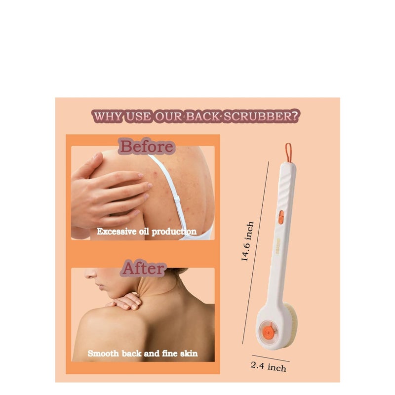 Zikra Back Scrubber for Shower, Body Brush with Long Handle, Soft Bristles Body Scrubber with Soap Dispenser Storage, Exfoliating Bath Brush for Dry Brush, Women Men Gifts（White） - Image 4