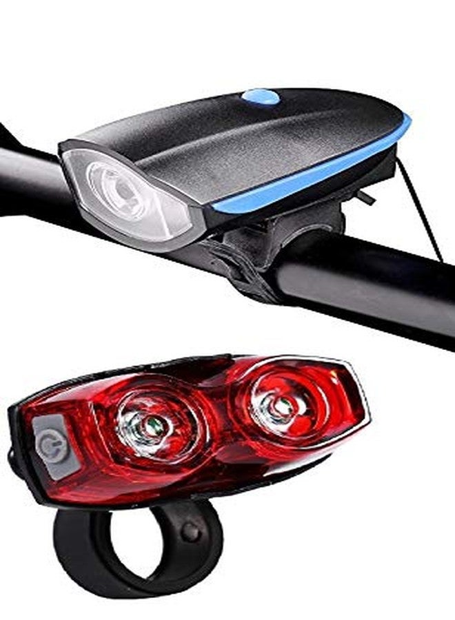 Inditradition Combo of Bicycle Bike Front Headlight with Horn (Rechargeable) & Dual LED Bicycle Rear Tail Light (Pack of 2) - Image 1