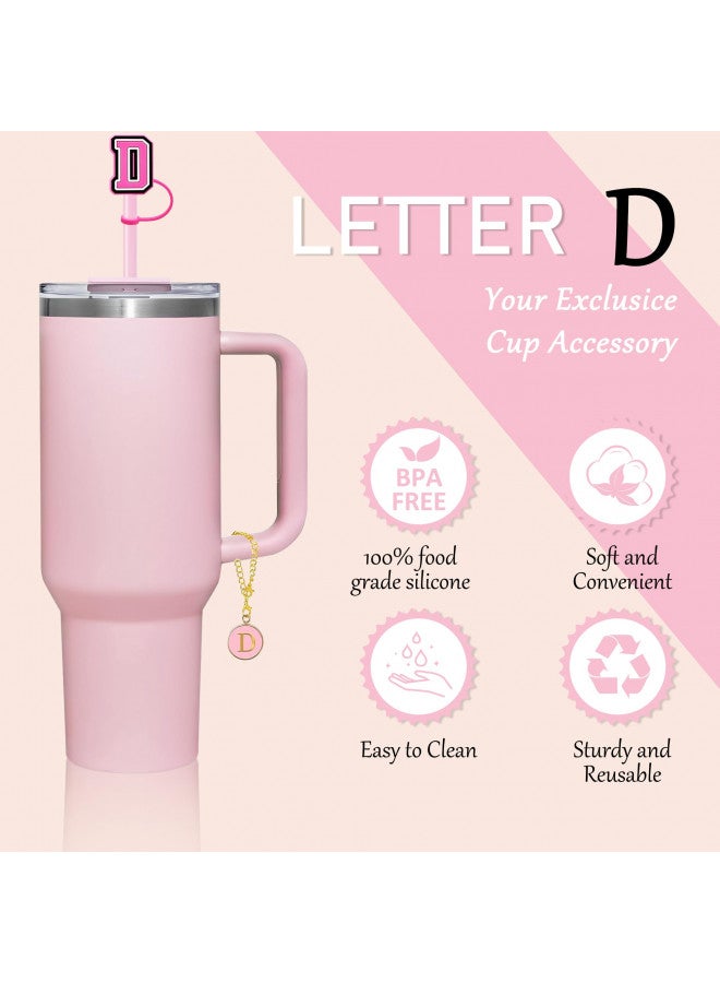 Lohca Stanley Straw Toppers & Charms for Stanley Cup Letter D Accessories - Cute Personalized Handle Charms with Initial Name ID + Straw Covers for 10mm Straw and 30&40 oz Tumbler Cup  - Image 1