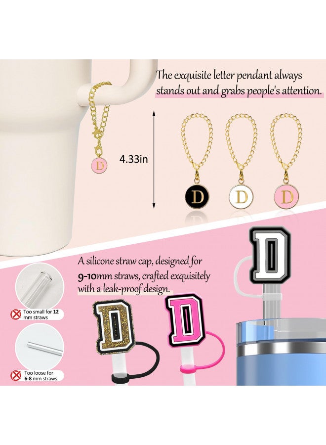 Lohca Stanley Straw Toppers & Charms for Stanley Cup Letter D Accessories - Cute Personalized Handle Charms with Initial Name ID + Straw Covers for 10mm Straw and 30&40 oz Tumbler Cup  - Image 2