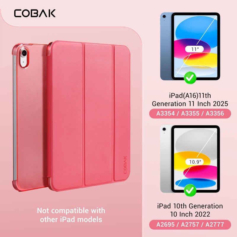 CoBak Case for iPad (A16) 11th Generation 11 Inch 2025, iPad 10th Generation 10.9 inch 2022, Slim Stand Protective Cover with Hard PC Translucent Back Shell Cover, Support Touch ID, Raspberry - Image 3