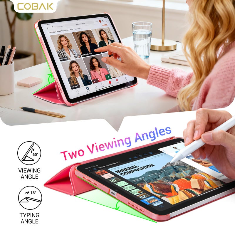 CoBak Case for iPad (A16) 11th Generation 11 Inch 2025, iPad 10th Generation 10.9 inch 2022, Slim Stand Protective Cover with Hard PC Translucent Back Shell Cover, Support Touch ID, Raspberry - Image 4